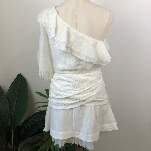 Aje Elvire Silk White Mini Dress Size 8 One Shoulder Ruffle Short Formal Party - Picture 7 of 10